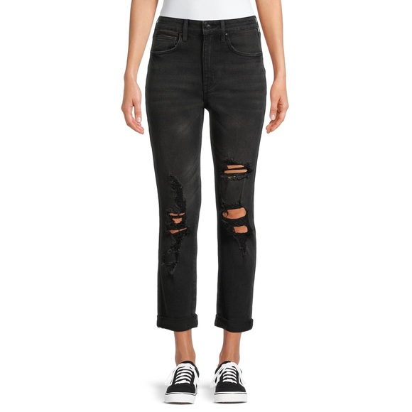 No Boundaries Juniors’ High Rise Destructed Girlfriend Denim Jeans Size 13 NEW - Picture 1 of 16